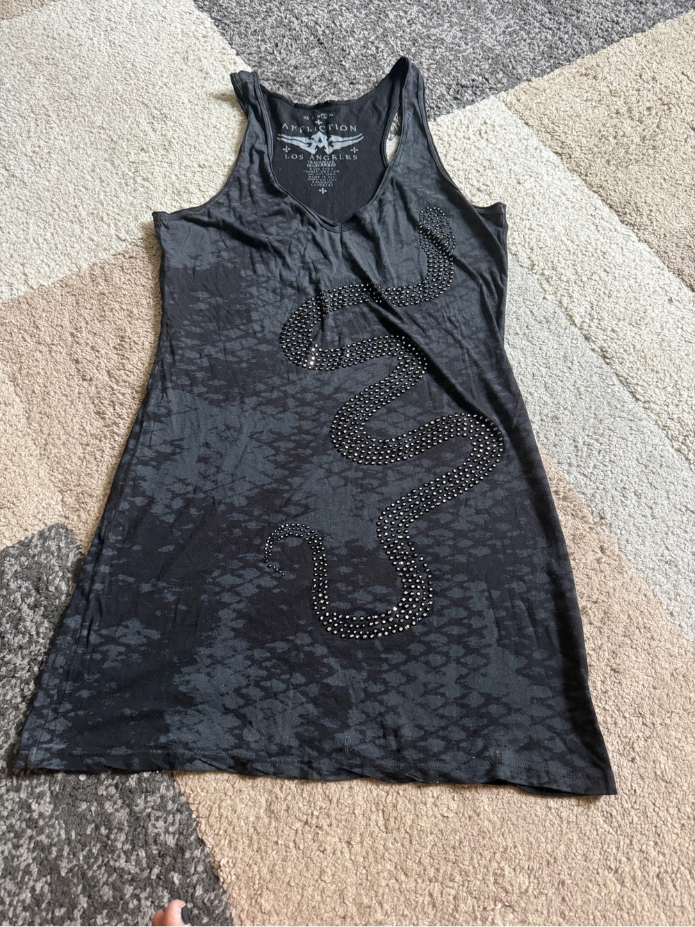 Affliction Women's Black Studded Snake Tank Dress